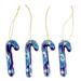 Lapis Canes,'Set of 4 Ceramic Ornaments with Floral Motifs in Blue'