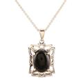 Black Botanicals,'Sterling Silver and Onyx Pendant Necklace'