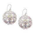 Winter Petals,'Circular Gold Accented Sterling Silver Dangle Earrings'