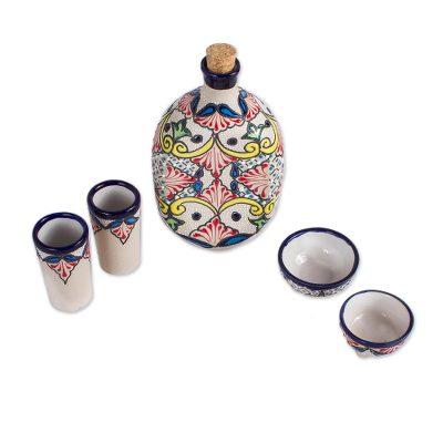 '5-Piece Talavera-Style Ceramic Tequila Set from Mexico'