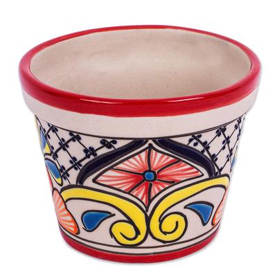 'Talavera-Style Ceramic Flower Pot (4.7 Inch Diameter)'