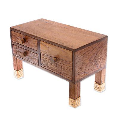 Contemporary Dresser,'Teak Wood Jewelry Box with Three Drawers from Thailand'