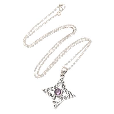 Due North,'Four Pointed Star Sterling Silver Amethyst Pendant'