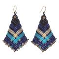 Blue Boho,'Handmade Gold-Accented Macrame Earrings'