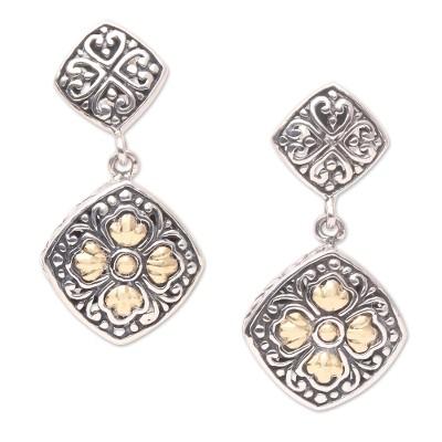 Daytime Flower,'Gold-Accented Sterling Silver Dangle Earrings'