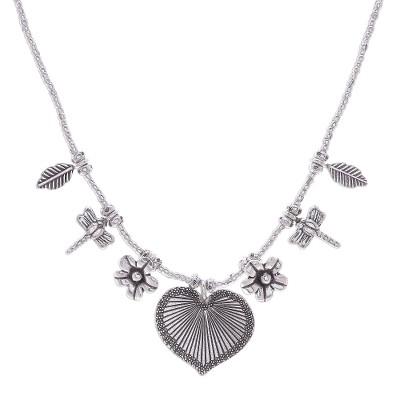 Heart Garden,'950 Silver Heart Necklace Garden Charm'