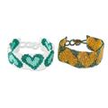 Hearts in Gold and Green,'Glass Beaded Wristband Friendship Bracelets (Pair)'