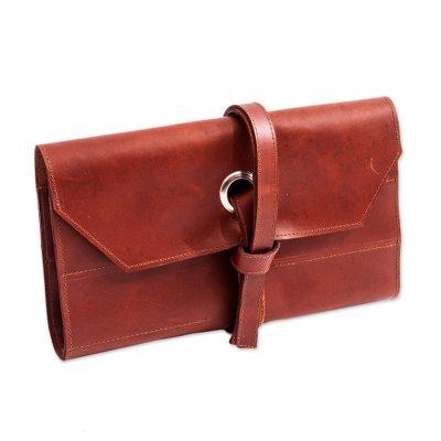 Ready for Work,'Artisan Crafted Chestnut Brown Leather Small Tool Roll Bag'