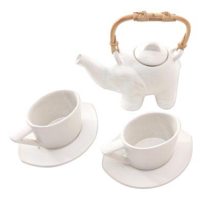 Elephant Tea,'Ceramic Elephant-Themed Tea Set for Two (5 Pcs)'