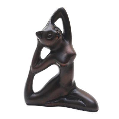 Stretching Feline,'Hand Made Cement Cat Statuette from Java'