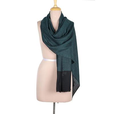Starry Skies,'Woven Wool and Silk Shawl in Turquoise and Black'