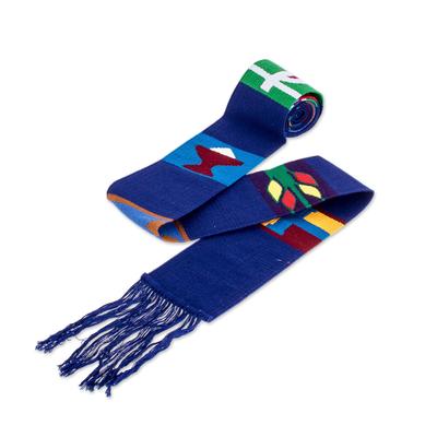 Solola Totem in Lapis,'Multicolored Hand Woven Table Runner'