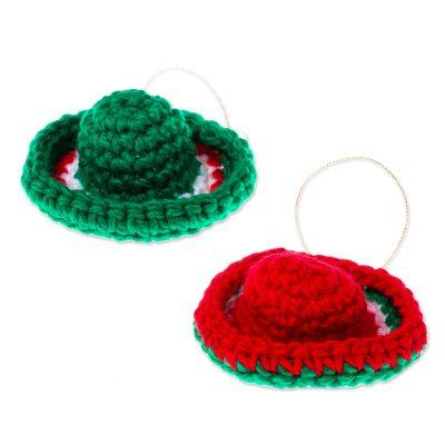Sombrero Cheer,'Red and Green Sombrero Ornaments (Pair)'