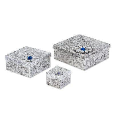 Delighted Gifts,'3 Gift Style Lidded Decorative Boxes of Aluminum Repousse'