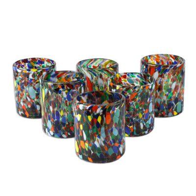 Mod Spots,'Hand Blown Rocks Glasses with Multicolo...