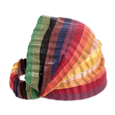 Rainbow Warmth,'Multicolored Cotton Headband Hand-Woven in Guatemala'