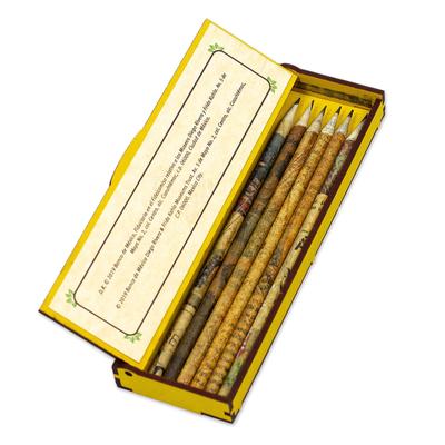 Diego and Frida in Yellow,'Boxed Set of Six Pencils Made With Recycled Newspaper'