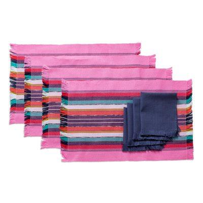 Bubblegum Paths,'Handwoven Cotton Bubblegum Placemats with Napkins (Set of 4)'