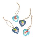 'Set of 4 Heart-Shaped Blue Christmas Mahogany Wood Ornaments'