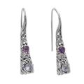Conical Leaf,'Blue Topaz Amethyst and Sterling Silver Leaf Drop Earrings'