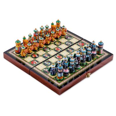 Tajikistan Strategist,'Handcrafted Classic Lacquered Wood Chess Set from Tajikistan'