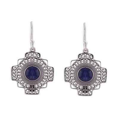 Blue Mountain Chakana,'Sodalite Chakana Cross Filigree Dangle Earrings from Peru'