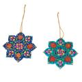 '2 Lacquered Wood Star Ornaments Hand-Crafted in Uzbekistan'