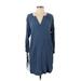 Madewell Casual Dress - Mini V Neck 3/4 sleeves: Blue Print Dresses - Women's Size Small