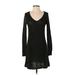 American Eagle Outfitters Casual Dress - Sweater Dress V-Neck Long Sleeve: Black Marled Dresses - Women's Size Small