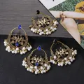 Boucles d'oreilles paon CZ bleues classiques pour femmes boucles d'oreilles pompon ethnique bijoux