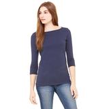 Bella + Canvas 6515 Women's Jersey 1/2 Sleeve Boatneck Top in Navy Blue size Large | Cotton
