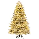 Costway 4.5/6/7 FT Artificial Pre-Lit Christmas Tree Hinged Xmas Tree with Warm White LED lights-7 ft