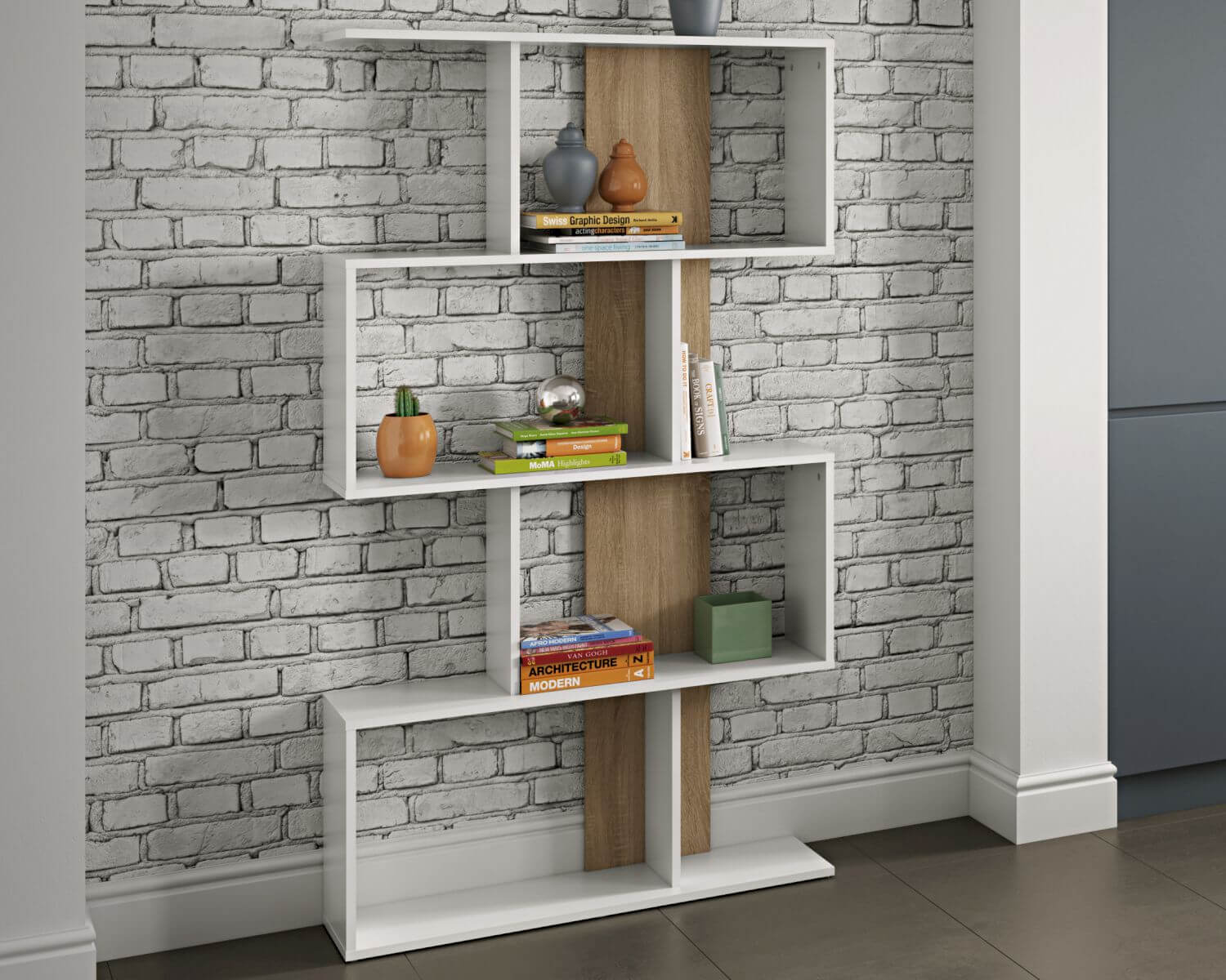 TemaHome »Sigma« Bücherregal Weiß mit Eiche 89x165x25 cm