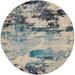 HomeRoots 4' X 4' Ivory And Teal Blue Round Abstract Power Loom Non Skid Area Rug - 4' X 4'