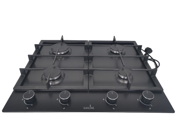 Gasline GAG60INB Einbau Gaskochfeld 4 flammig Schwarz Matt Emailliert Guss Image