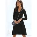 Strickkleid LASCANA, Damen, Gr. 38, N-Gr, schwarz, Rippstrick, Obermaterial: 50% Viskose, 25% Polyamid, 25% Polyester, unifarben, modisch, figurumspielend kniefrei, herzförmiger Ausschnitt, Langarm, Kleider, und V-Ausschnitt, Herbst- Winterkleid,...