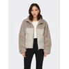 Steppjacke ONLY "ONLWANJA – Jacke mit Plüschdetails und hohem Kragen", Damen, Gr. M, gelb (moonbeam), Web, Plüsch, Obermaterial: 50% Nylon, 50% Polyester, unifarben, modisch, Langarm, Jacken, regular fit, modisch, Web, Materialmix, hochschließend