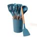 Ruya company 12 Piece Wood Handle Silicone Cooking Utensils Set Silicone in Blue | Wayfair YQ-Q4316