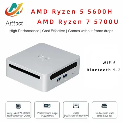 AITTACT-MiniPC AMD Ryzen 5 5600H/Ryzen 7 5700U Windows 10/11 3.3GHz jusqu'à 4.2GHz 2 x DDR4 Max