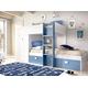 Dmora - Kinderbett Cevedale, komplettes Schlafzimmer mit Kleiderschrank und Schubladen, Etagenbettkomposition mit Zwei Einzelbetten, 271 x 111 x 150 cm, Weiß und Blau