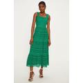 Premium Geo Lace Tiered Midi Dressbright green