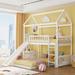 Bunk Bed w/Slide, Wood Twin Over Twin Bunk Bed Frame, House Bunk Bed