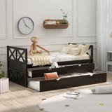 Twin Size Platform Bed,Multifunctional Wood Storage DayBed Sofa Bed Frame with Trundle and Two Drawers for Living Room Bedroom
