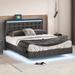 Queen Size PU Leather Upholstered Floating Platform Bed with LED Lights Bed Frame and USB Charging Design