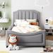 Twin Size Platform Bed Velvet Upholstered Bed, Wooden Kids Bed with Soft Backrest Headboard for Boys Girls Comfortable Sleep