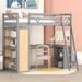 Twin/Full Size Loft Bed for Kids, Wood Loft Bed with Desk and Storage Shelves, Kids' Loft Bed Frame with Ladder