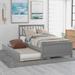 Twin Size Platform Bed with Trundle, Kids Platform Twin Bed with Pull Out Trundle Solid Wood Bed