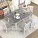 7-Piece Retro Solid Wood Dining Set, Extendable Dining Table with Removable Leaf, 6 Chairs with Ergonomically Back