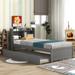 Twin Size Platform Bed with Trundle Bed and Storage Headboard, Wooden Slat Frame Support