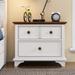 Pine Wood 2 Drawer Nightstand Bedside Table with Wooden Handle, White/ Walnut
